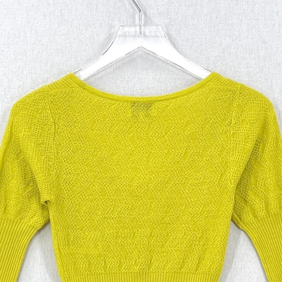 GANNI Tender Shoots Merino Lace Top Women XS Scoop Yellow Green Knit Sweater Top - Picture 10 of 16